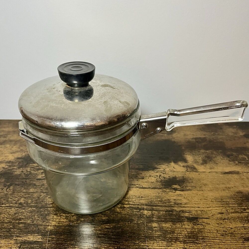 Vintage Pyrex Flameware Double Boiler Top Insert 1.5 Qt Replacement w/ Lid